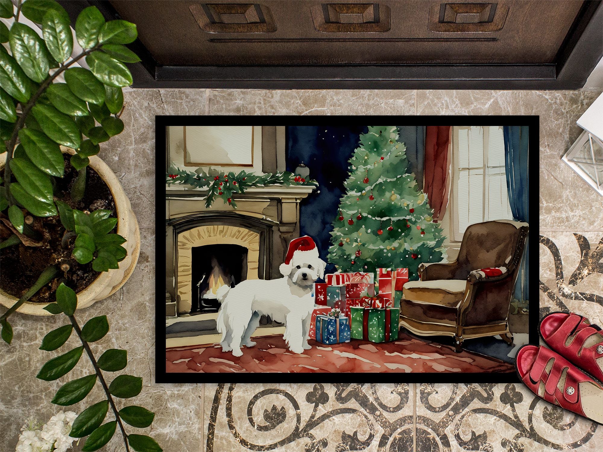 Cozy Christmas Maltese Artwork Doormat