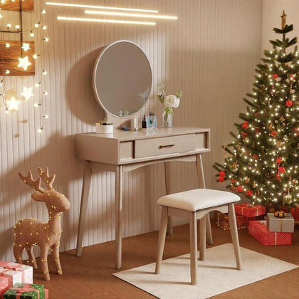 Maly Contemporary Vanity Set with Stool and Mirror