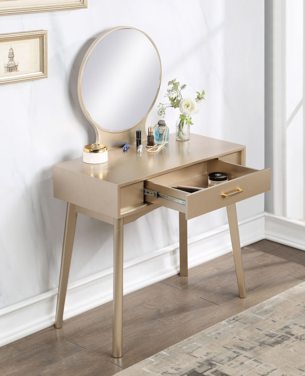 Maly Contemporary Vanity Set with Stool and Mirror