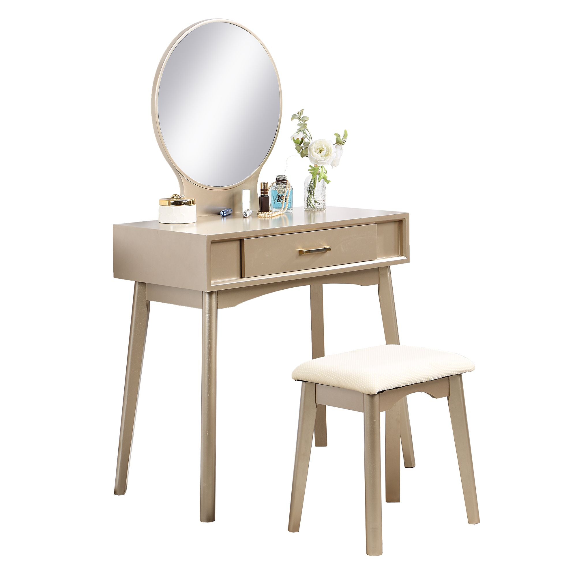 Maly Contemporary Vanity Set with Stool and Mirror