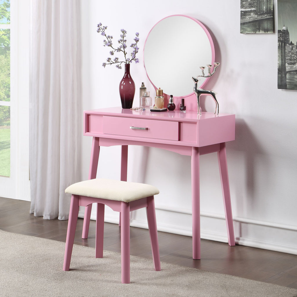 Maly Contemporary Vanity and Stool Set in Pink