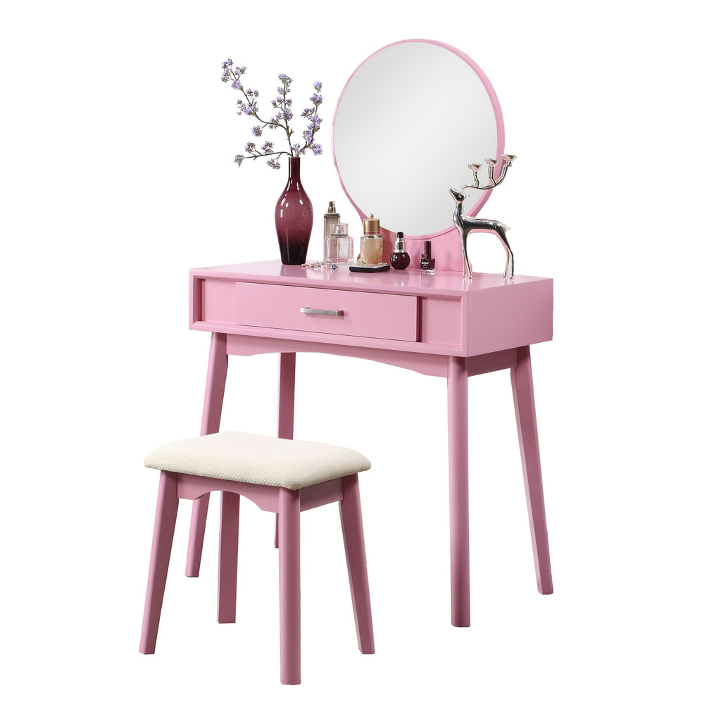 Maly Contemporary Vanity and Stool Set in Pink