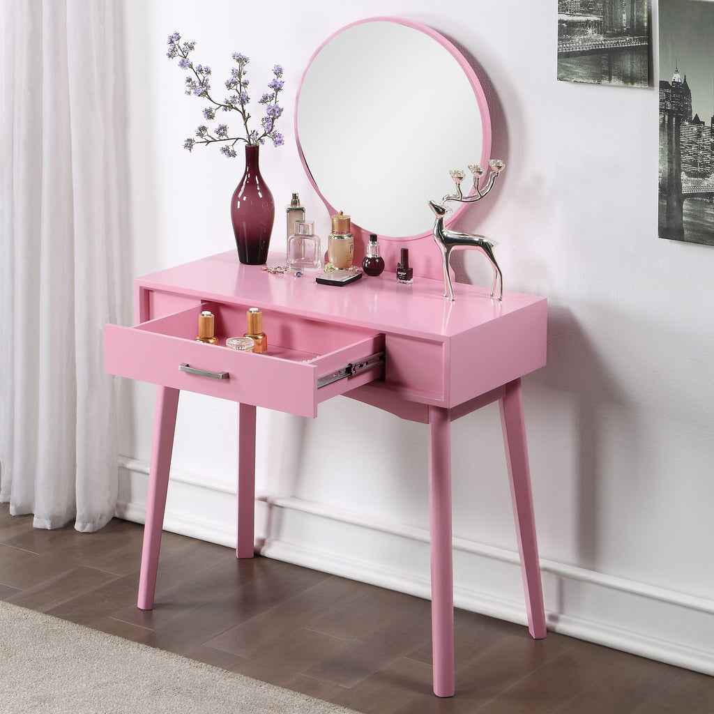 Maly Contemporary Vanity and Stool Set in Pink