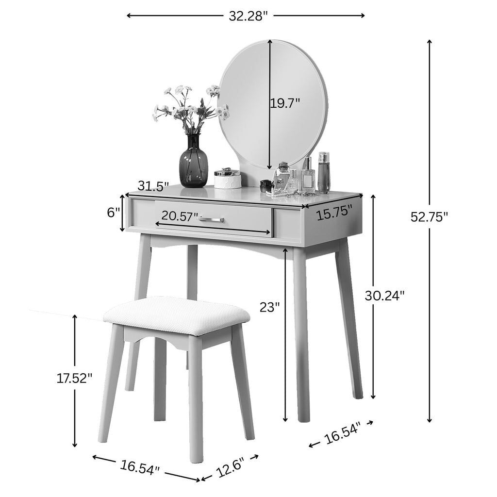 Maly Contemporary Vanity and Stool Set in Pink