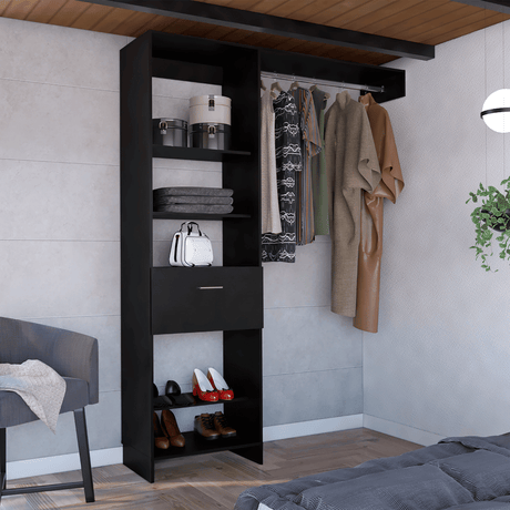 Manchester 150 Closet System: Five Shelves, Drawer, and Metal Rod