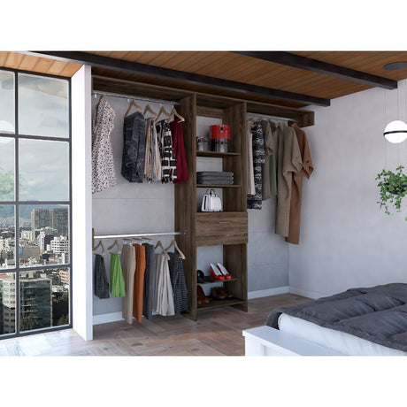 Manchester 250 Closet System: Five Shelves, Drawer, Three Hanging Rods
