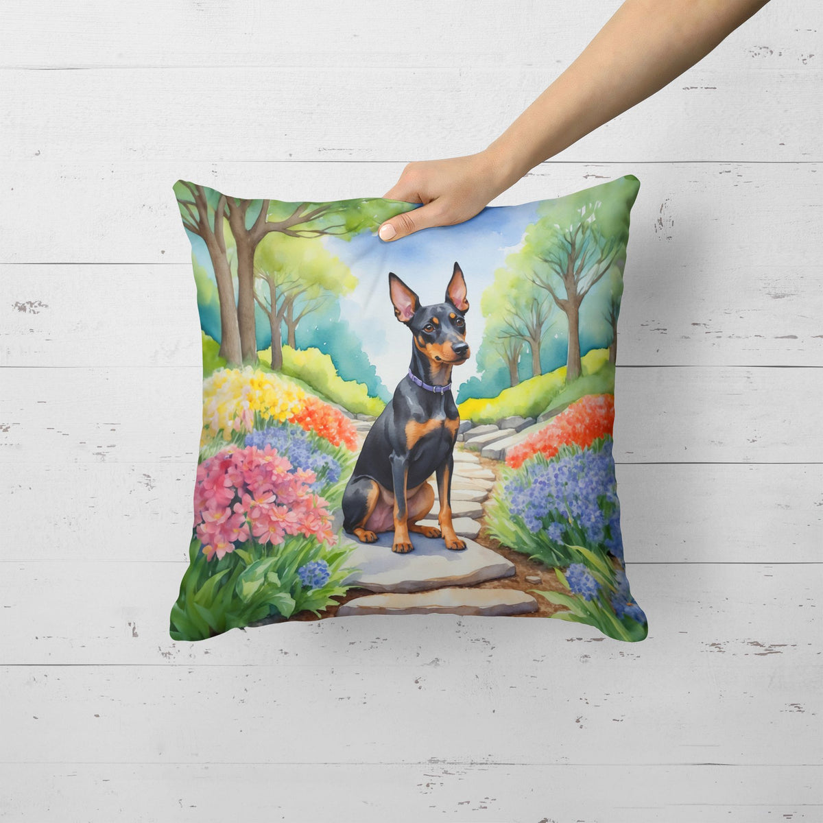 Manchester Terrier Along a Spring Path