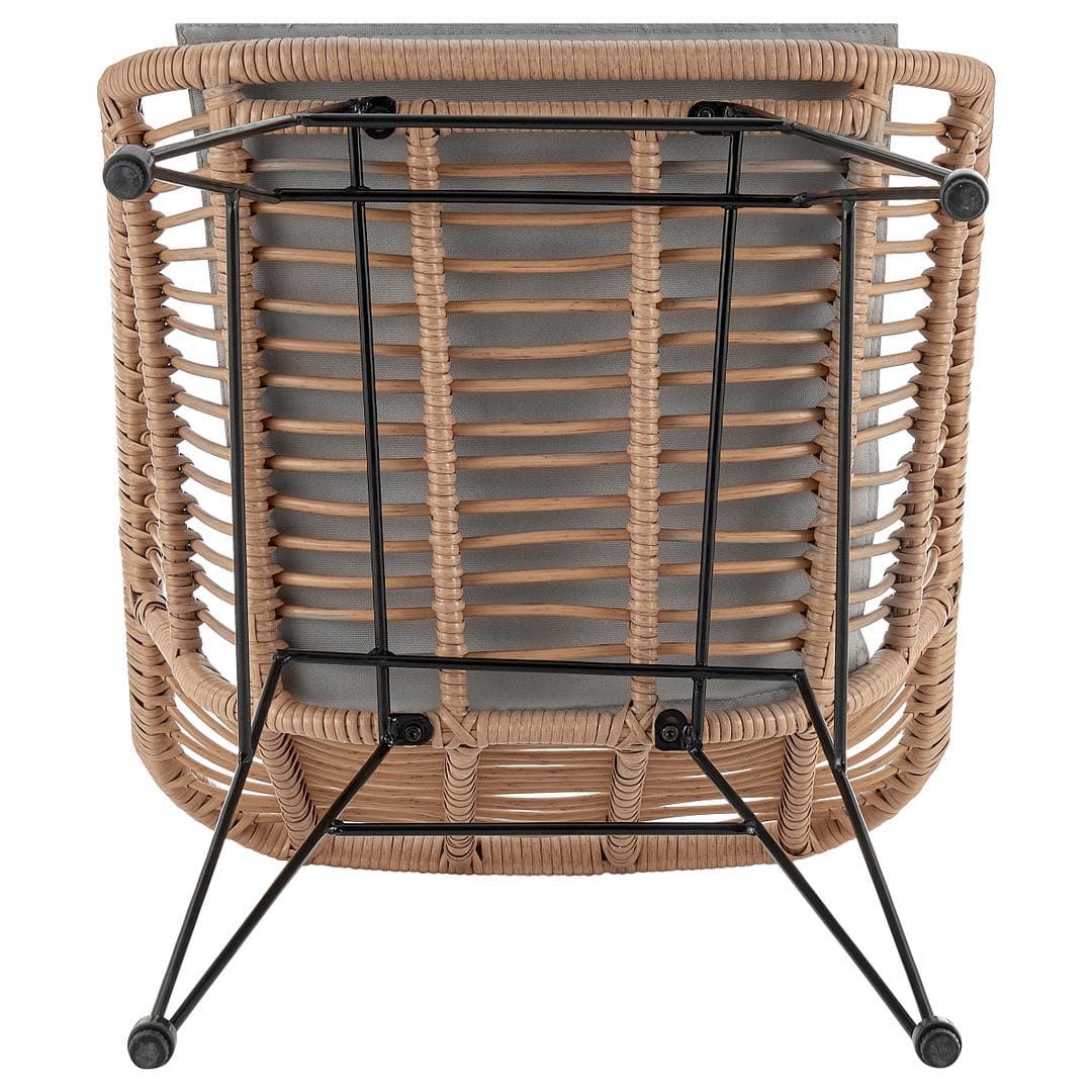 Manhattan Comfort Antibes 3-Piece Steel Rattan Patio Set with Grey Cushions