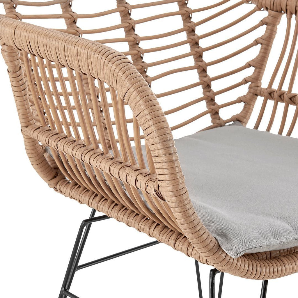 Manhattan Comfort Antibes 3-Piece Steel Rattan Patio Set with Grey Cushions
