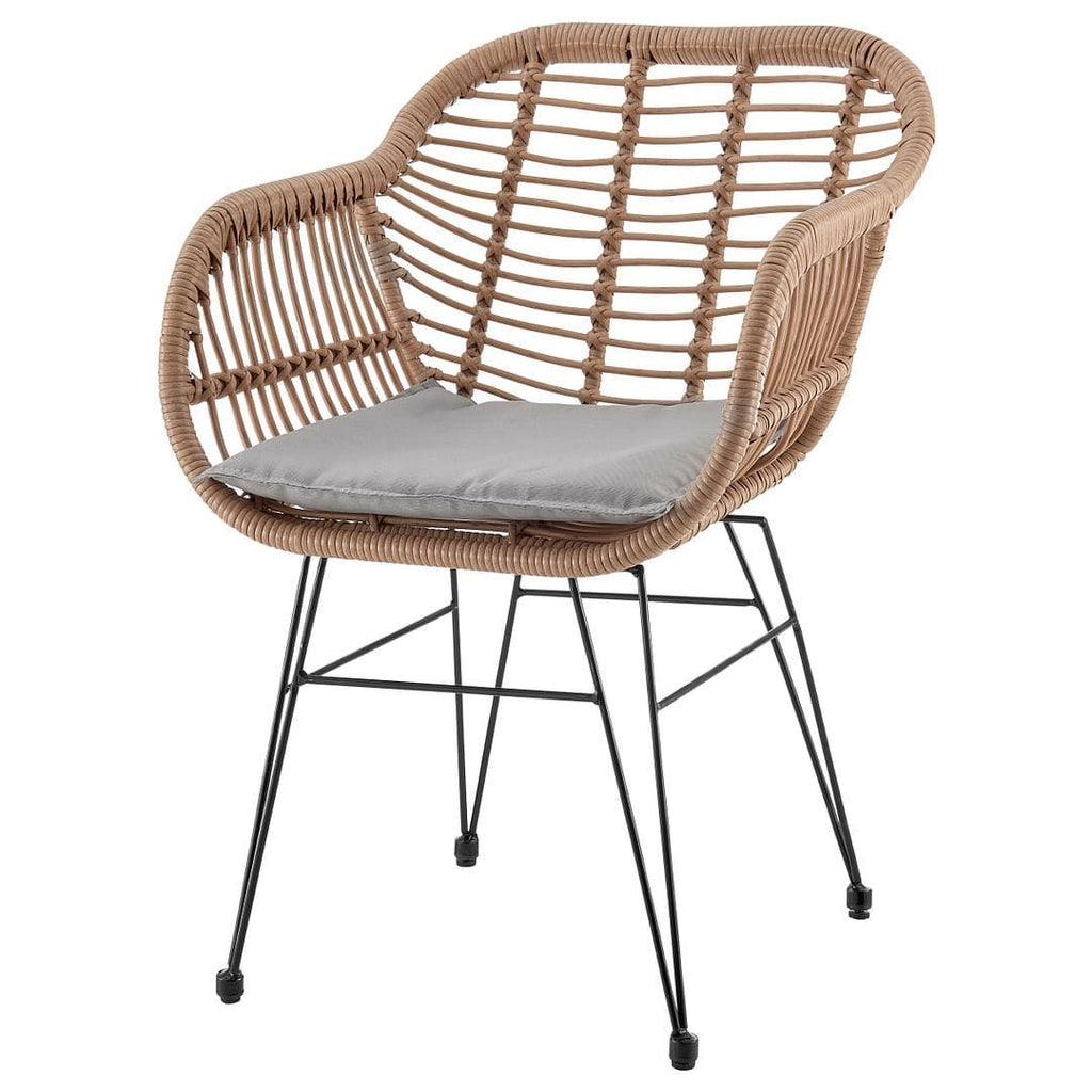 Manhattan Comfort Antibes 3-Piece Steel Rattan Patio Set with Grey Cushions