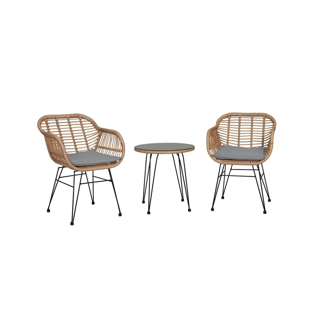 Manhattan Comfort Antibes 3-Piece Steel Rattan Patio Set with Grey Cushions
