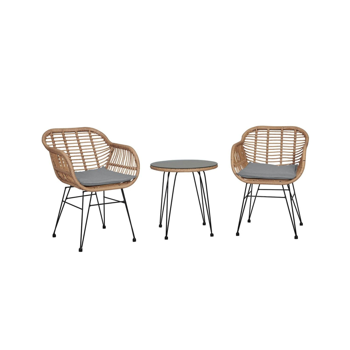 Manhattan Comfort Antibes 3-Piece Steel Rattan Patio Set with Grey Cushions