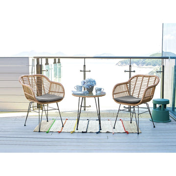 Manhattan Comfort Antibes 3-Piece Steel Rattan Patio Set with Grey Cushions