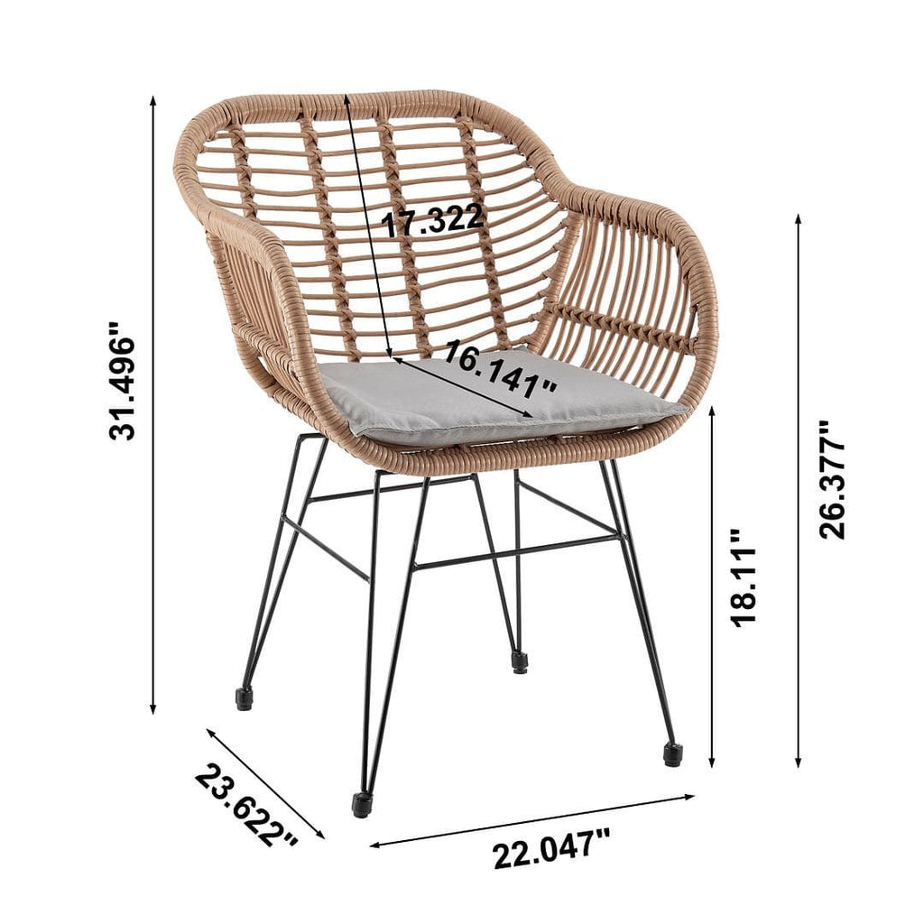 Manhattan Comfort Antibes 3-Piece Steel Rattan Patio Set with Grey Cushions