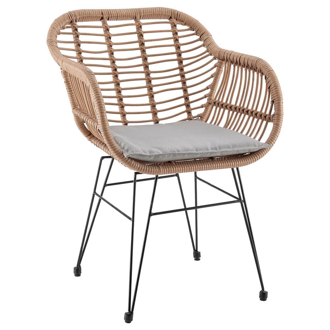 Manhattan Comfort Antibes 3-Piece Steel Rattan Patio Set with Grey Cushions