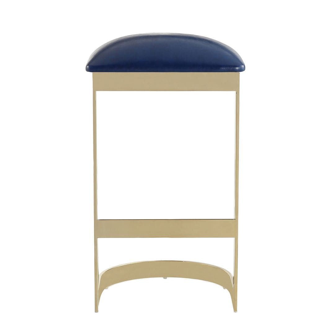 Aura Blue Backless Bar Stool with Polished Brass Finish