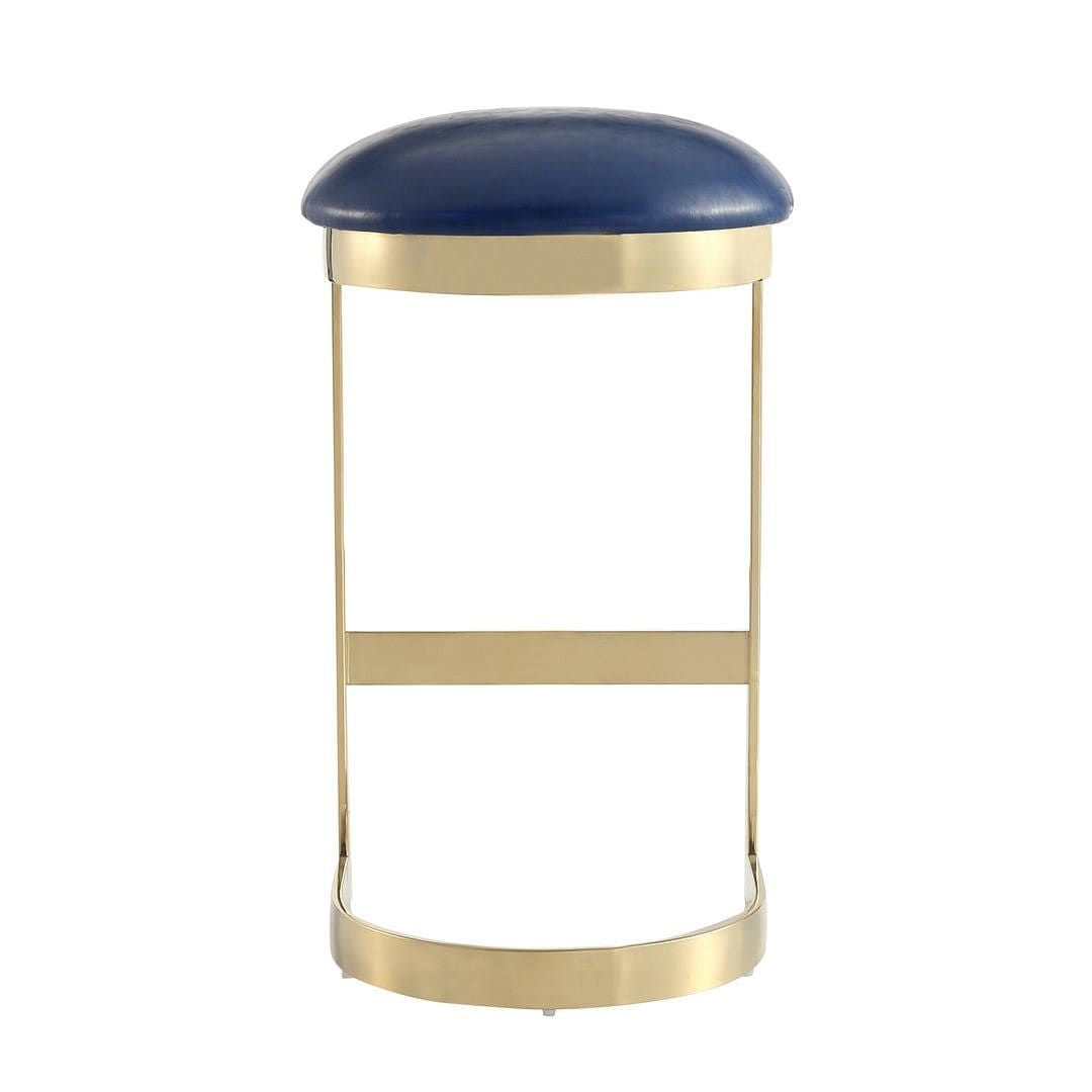 Aura Blue Backless Bar Stool with Polished Brass Finish