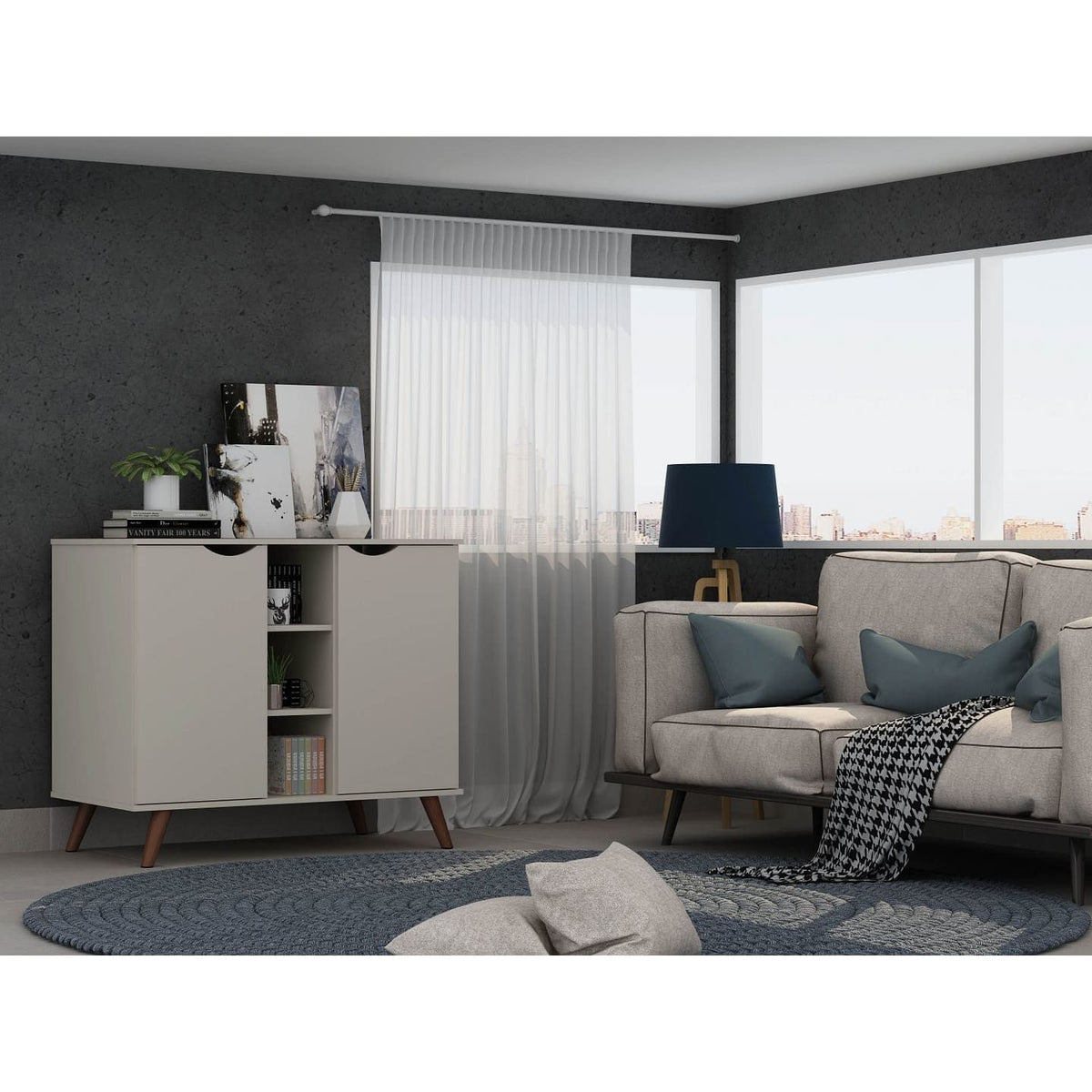 Hampton Off-White Sideboard with Open and Concealed Storage