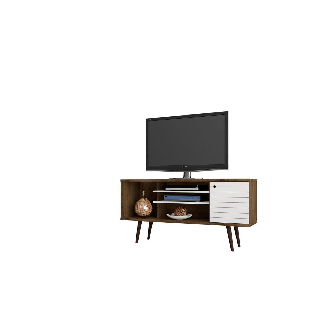 Manhattan Comfort Liberty Mid-Century Modern TV Stand with 5 Shelves and 1 Door in
