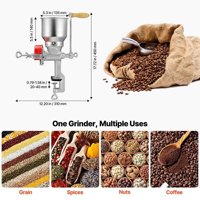 Manual Grain Mill Hand Crank Grinder for Coffee Spices Grains