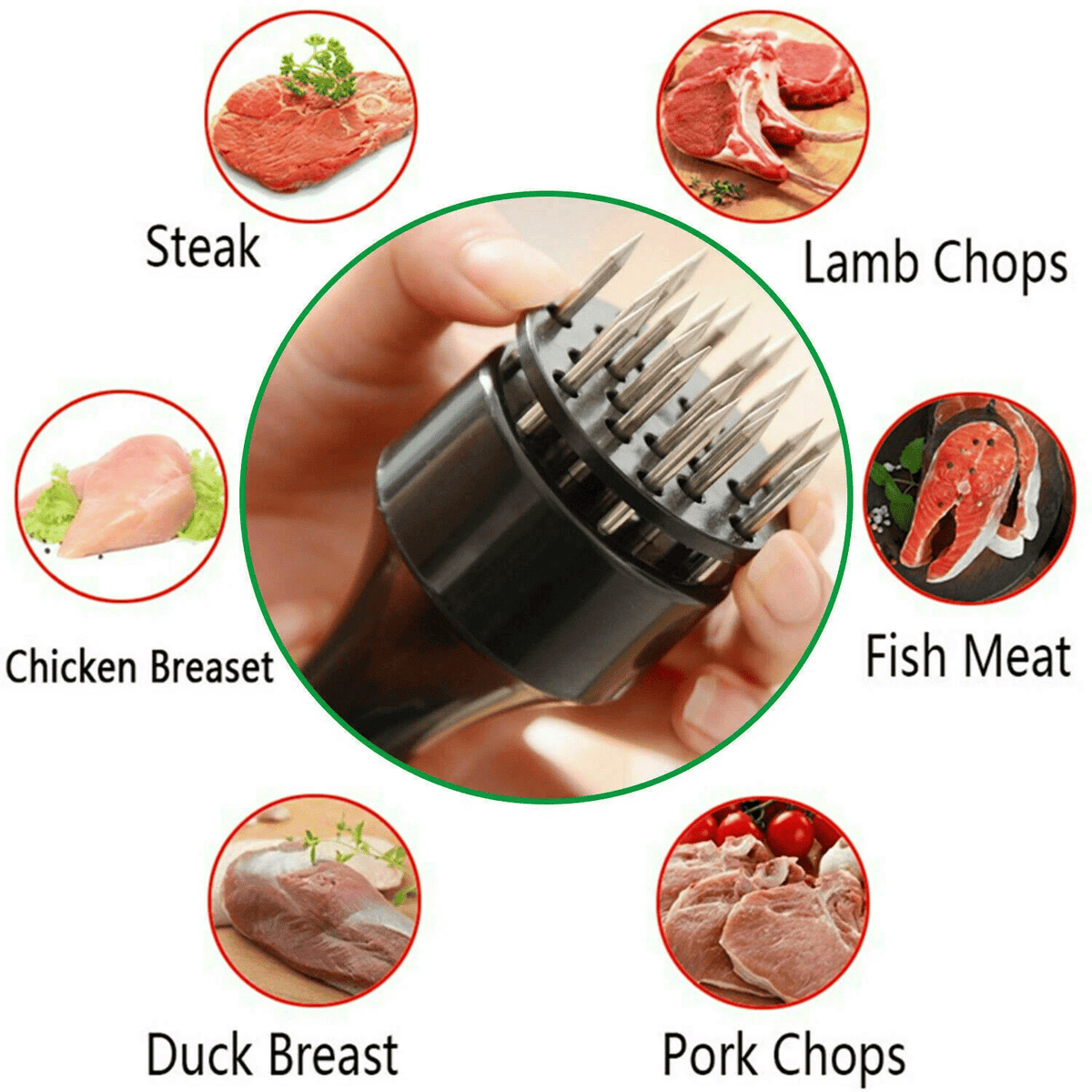 Handheld Multi-Prong Meat Tenderizer for Marinating