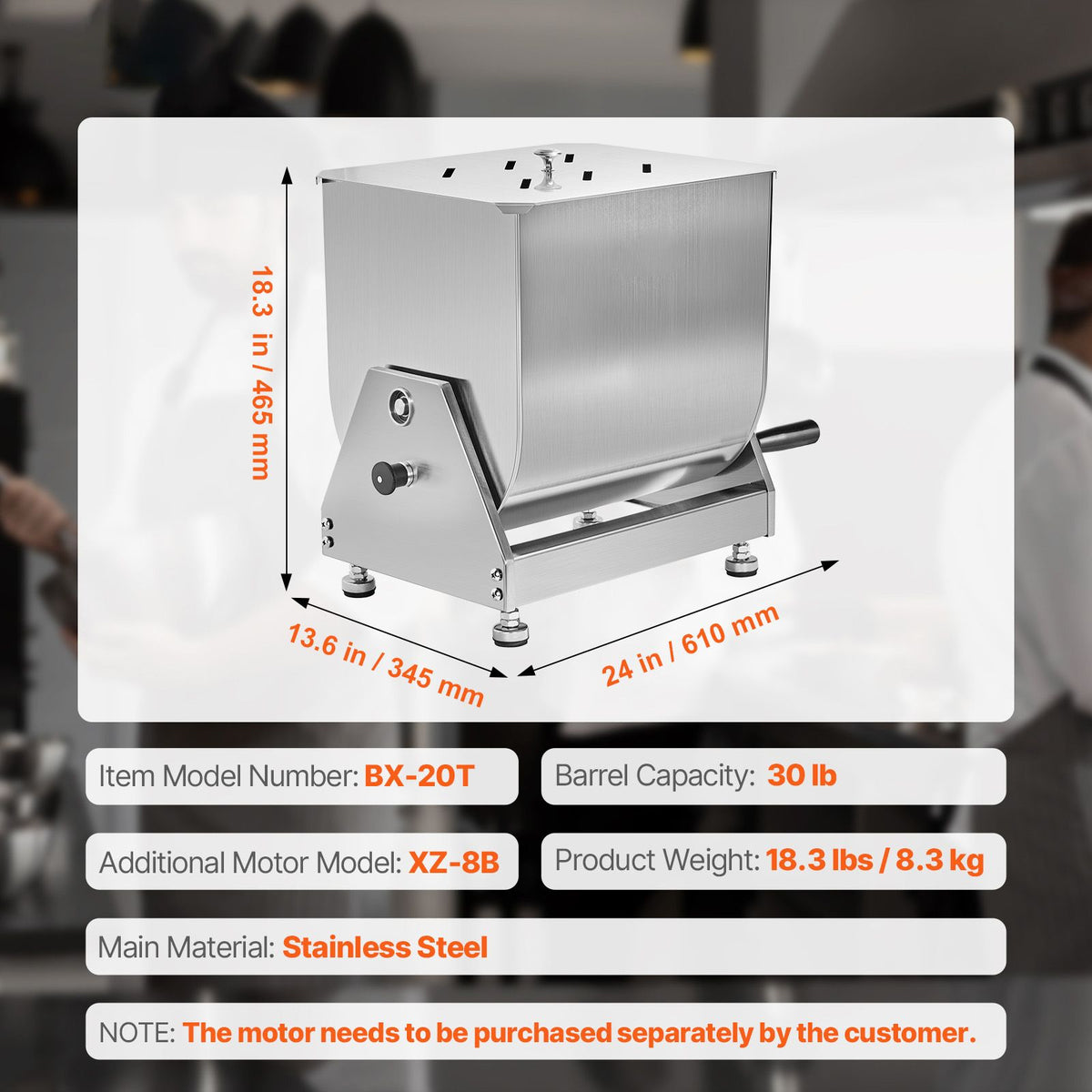 Manual Meat Mixer with Tilting Tank and Gearbox