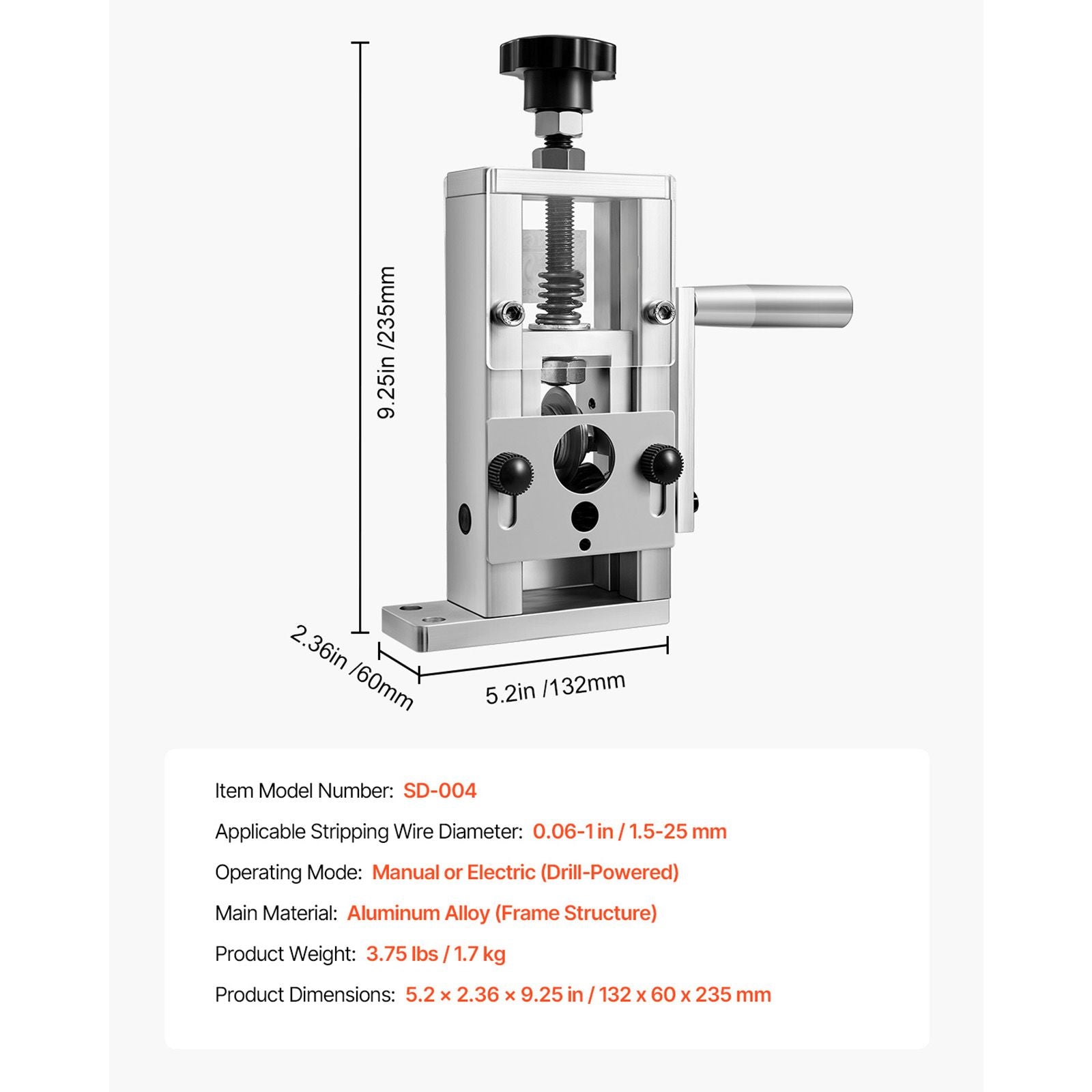 Portable Wire Stripping Machine with Hand-Crank and Drill Modes