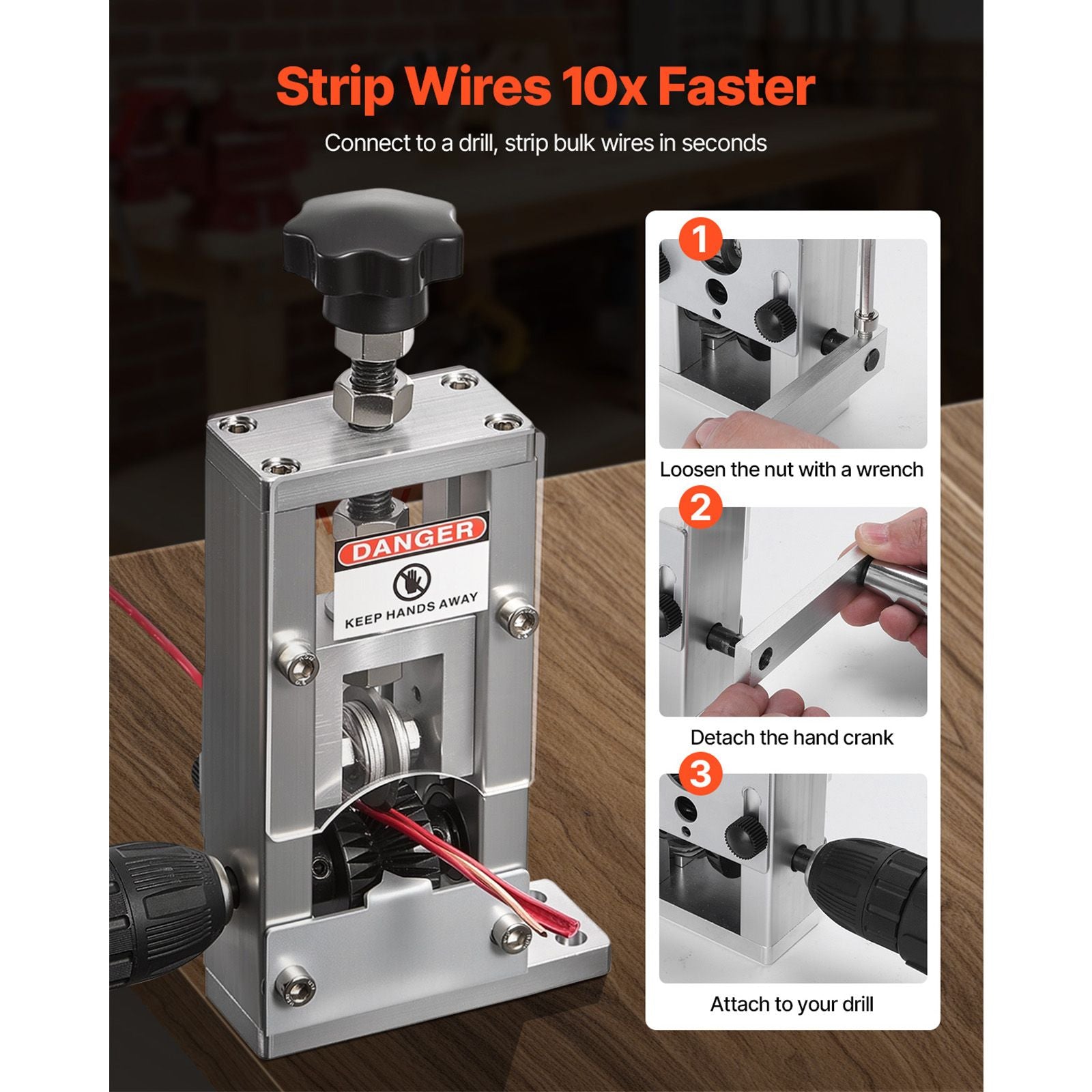 Portable Wire Stripping Machine with Hand-Crank and Drill Modes