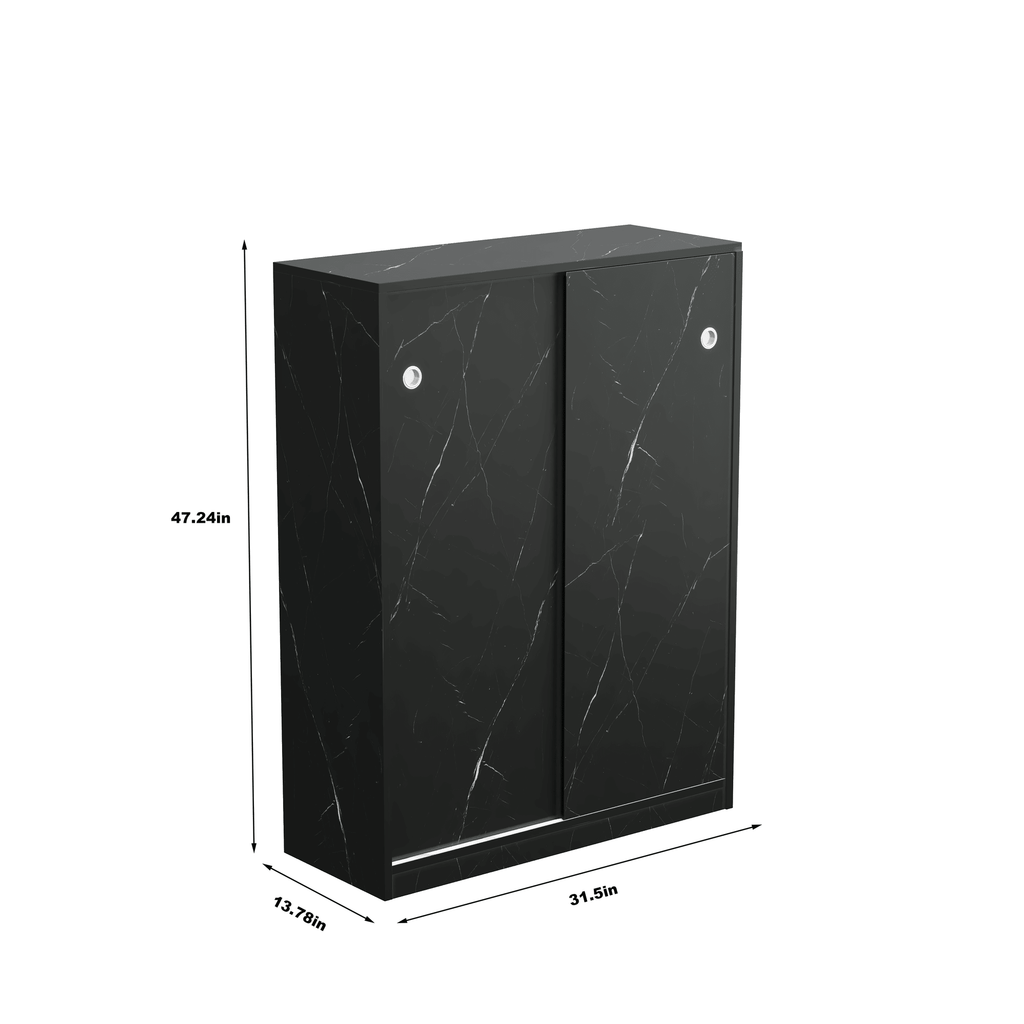 Marble Black Sliding Door Shoe Cabinet – 6 Layers, 30-Pair Capacity
