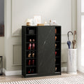 Marble Black Sliding Door Shoe Cabinet – 6 Layers, 30-Pair Capacity