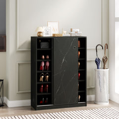 Marble Black Sliding Door Shoe Cabinet – 6 Layers, 30-Pair Capacity