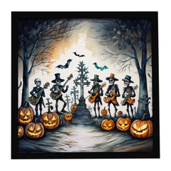 Mariachi Skeleton Band Spooky Halloween Framed Metal Print Wall Art