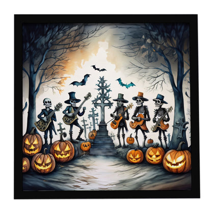 Mariachi Skeleton Band Spooky Halloween Framed Metal Print Wall Art