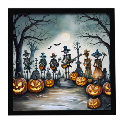 Mariachi Skeleton Band Spooky Halloween Framed Metal Print Wall Art