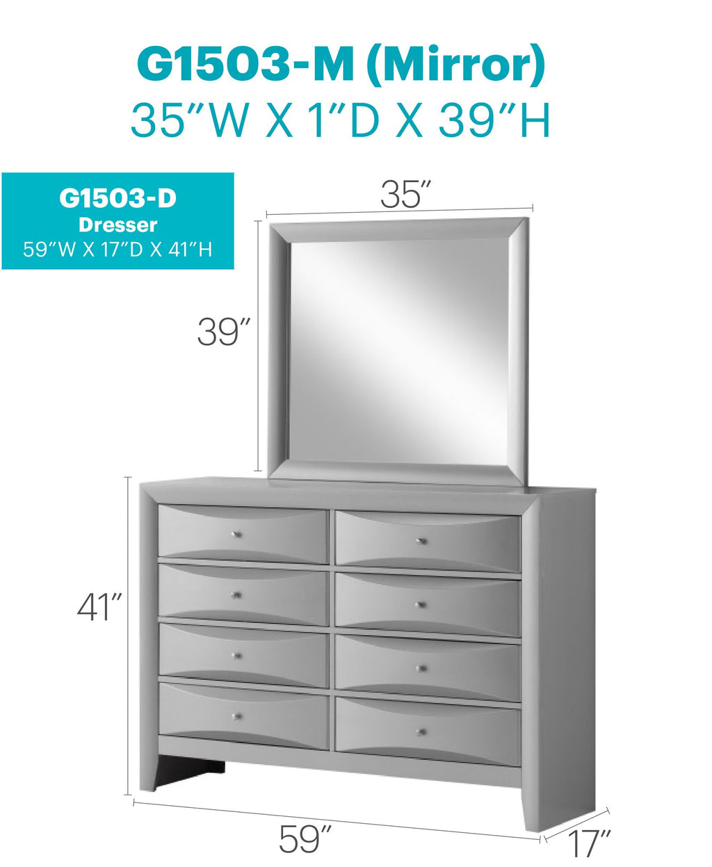 Marilla Silver Champagne Modern Bedroom Dresser