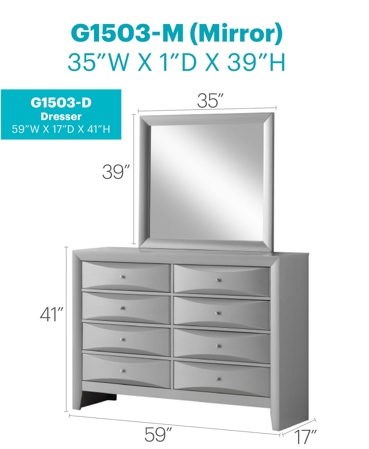 Marilla Silver Champagne Modern Bedroom Dresser