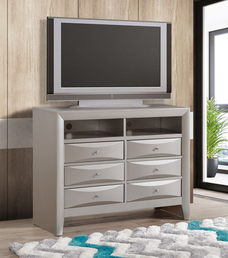 Marilla G1503-TV2 Media Chest – Silver Champagne with Beveled Drawer Fronts