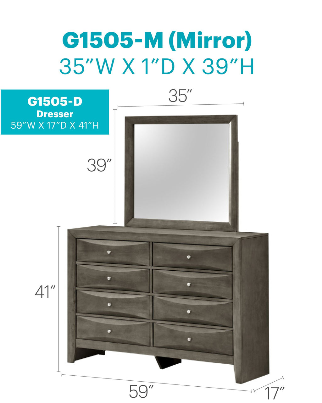 Marilla Gray Dresser with Beveled Drawer Fronts