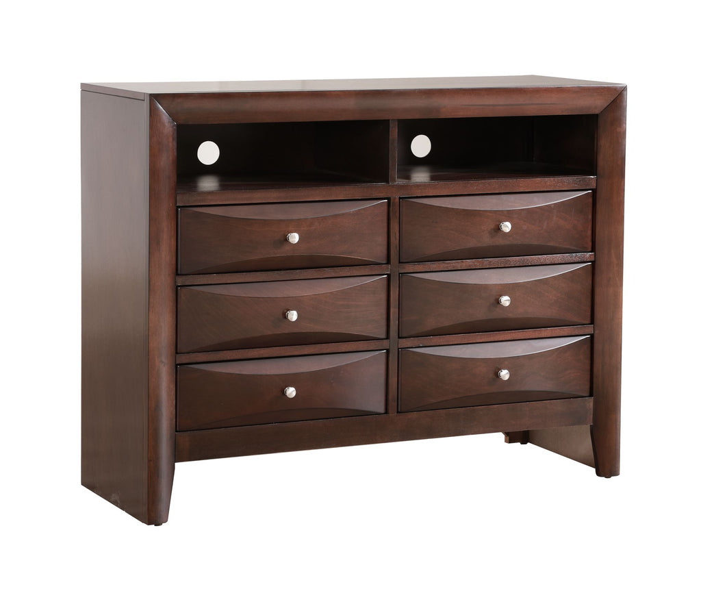 Cappuccino Media Chest with Beveled Drawer Fronts