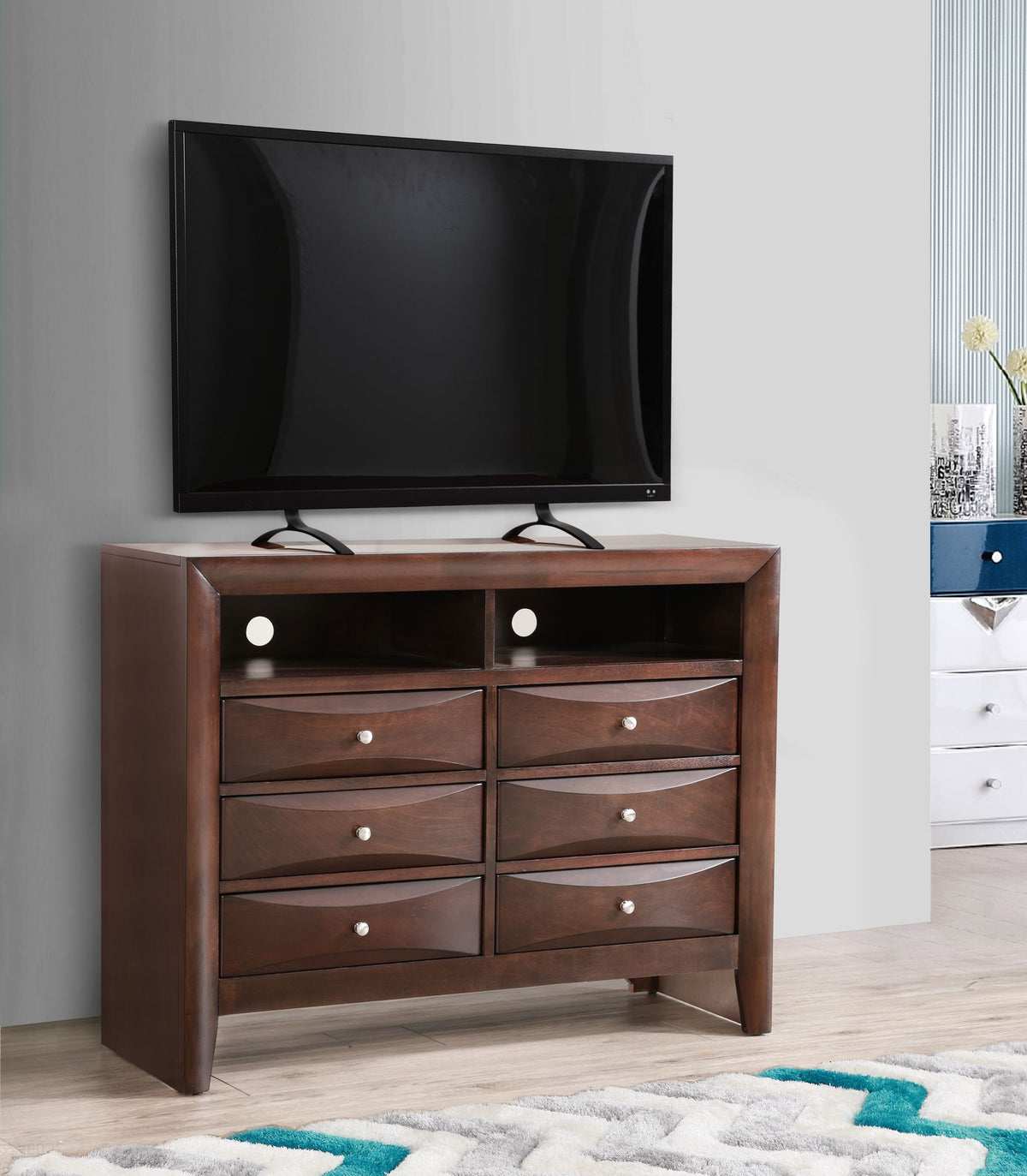 Cappuccino Media Chest with Beveled Drawer Fronts