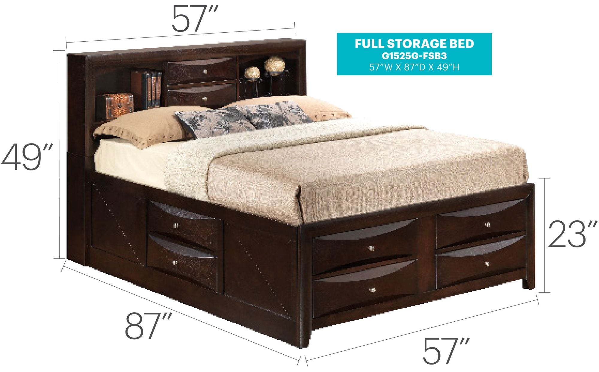 Marilla Cappuccino Full Storage Bed with Integrated Drawers