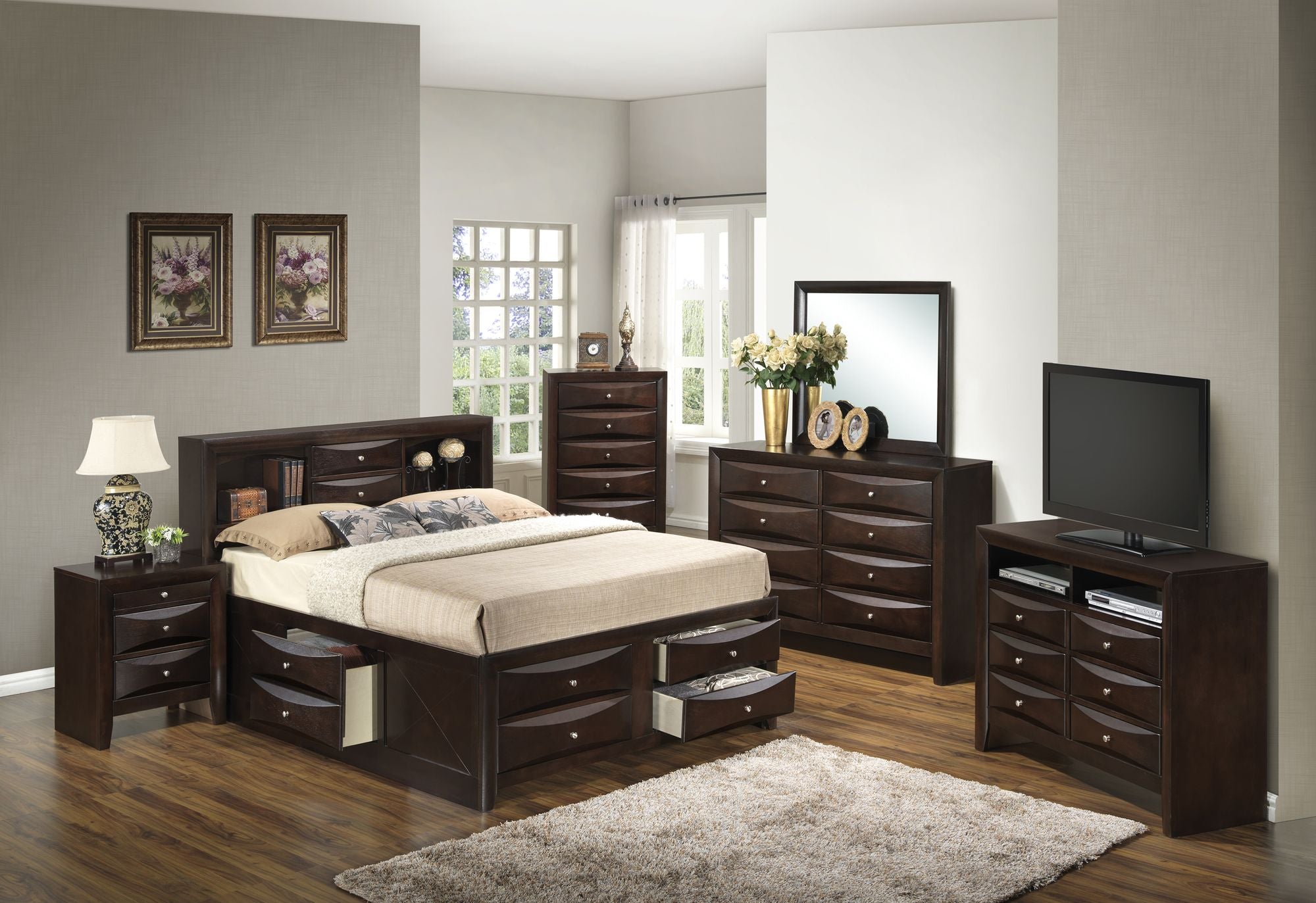 Marilla Cappuccino Full Storage Bed with Integrated Drawers