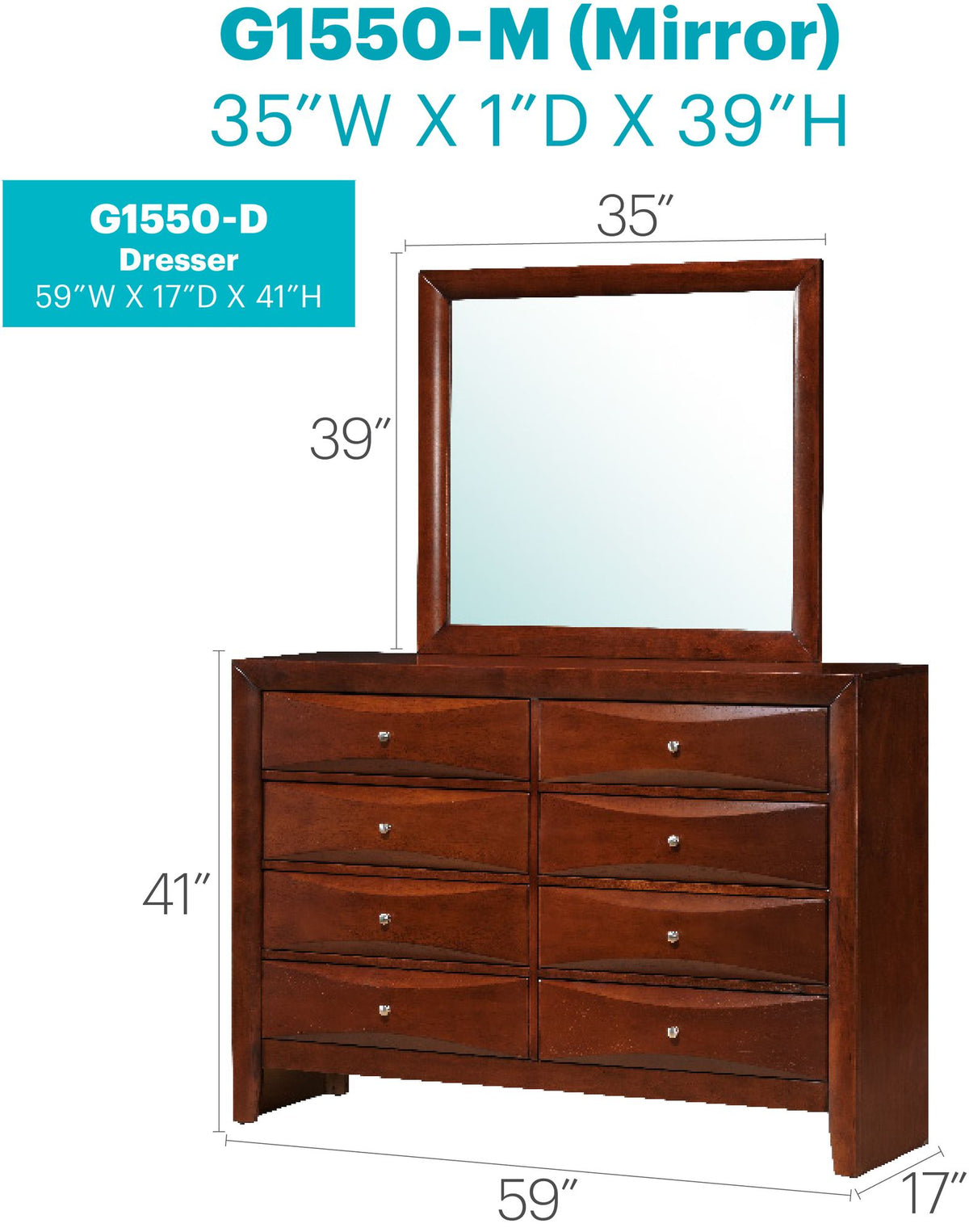 Marilla Cherry Dresser with Beveled Drawer Fronts