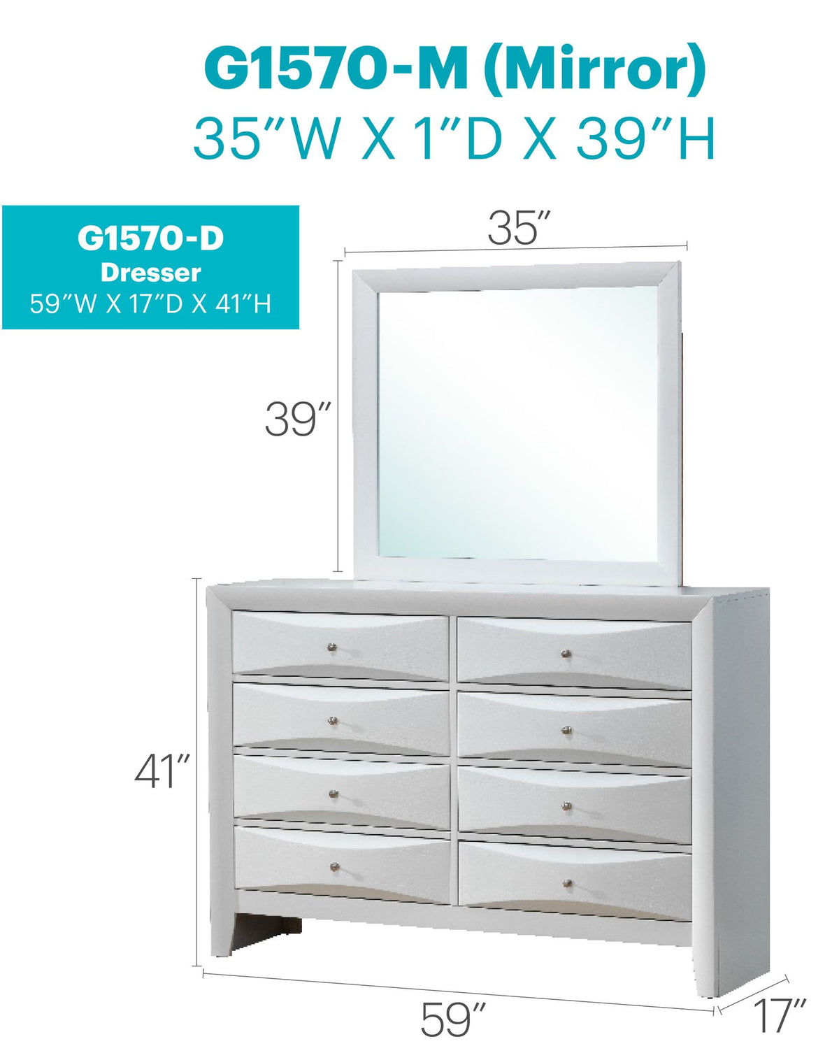 Marilla White Dresser with Beveled Drawer Fronts