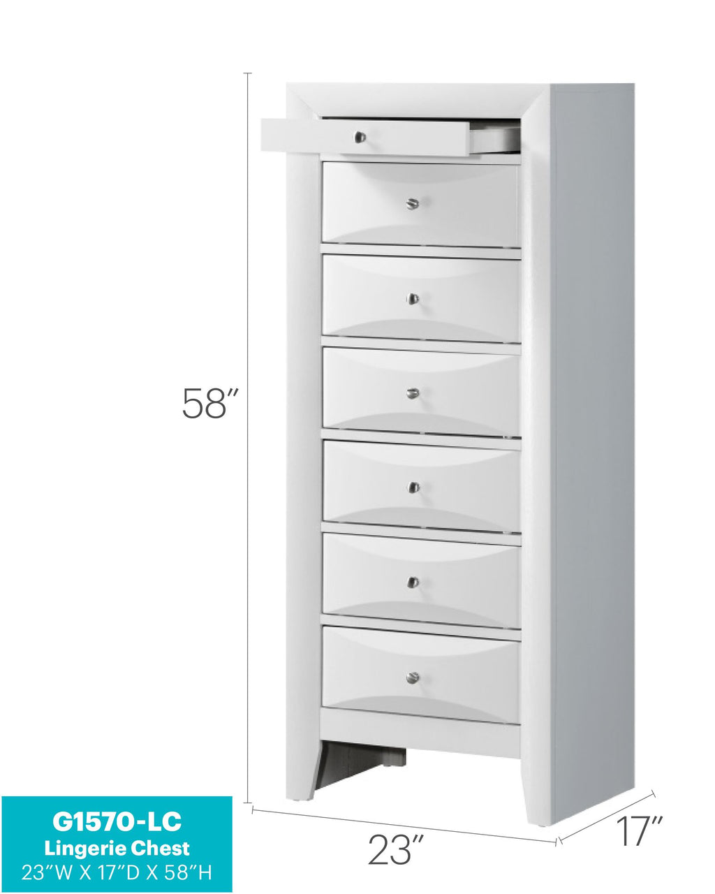 Marilla G1570-LC 7-Drawer Lingerie Chest – White with Dovetailed Drawers