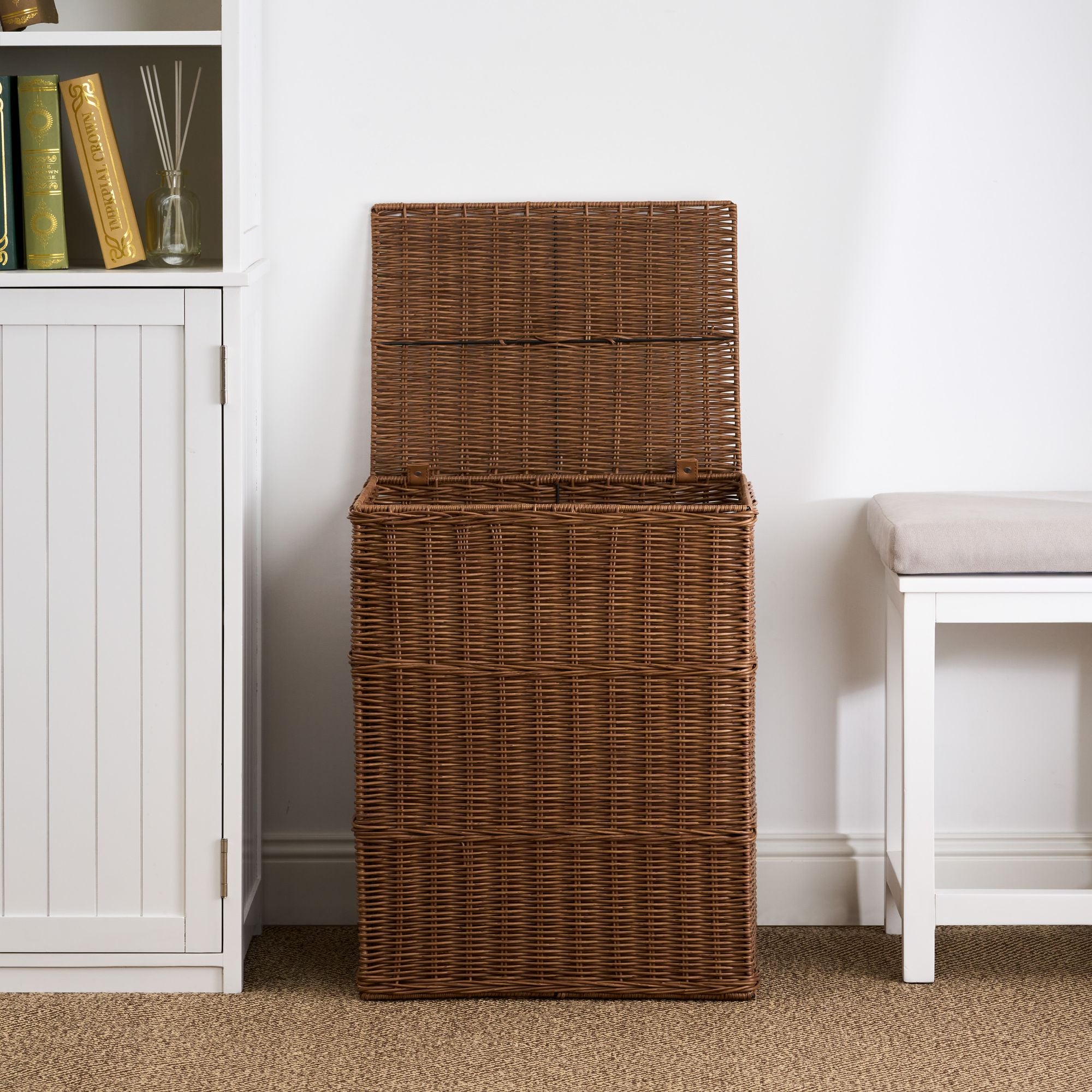 Rectangular Wicker Laundry Hamper in Espresso Brown