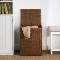 Rectangular Wicker Laundry Hamper in Espresso Brown