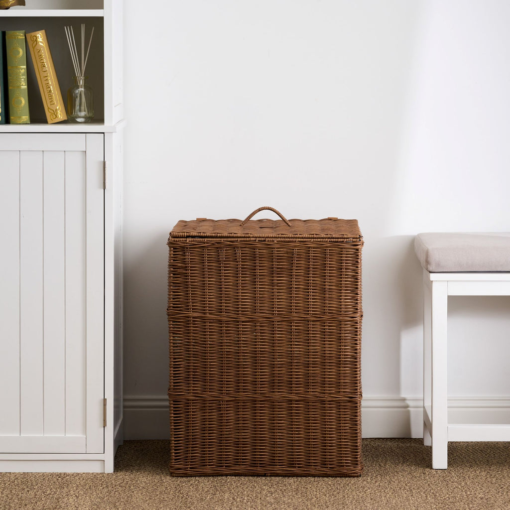 Rectangular Wicker Laundry Hamper in Espresso Brown