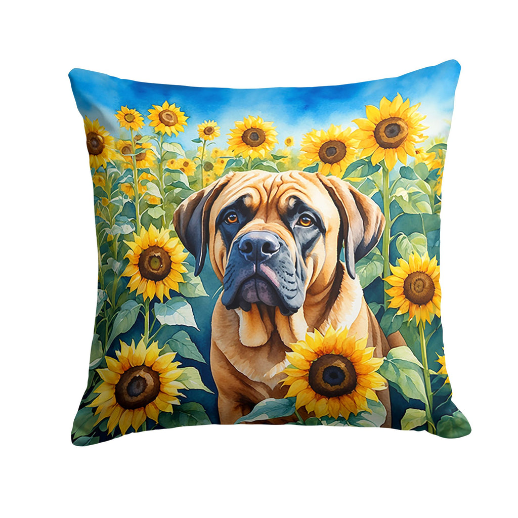 Mastiff in Sunflowers Indoor-Outdoor Throw Pillow