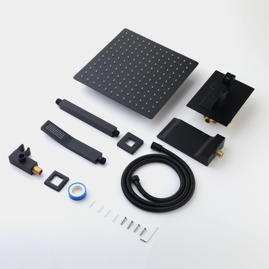 Matte Black Rain Shower System with Three-Outlet Selection